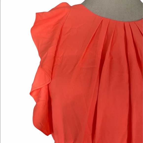 Shoshanna Katrina Blouson Flutter Ruffle Dress - Coral Orange - 4 - Picture 5 of 15